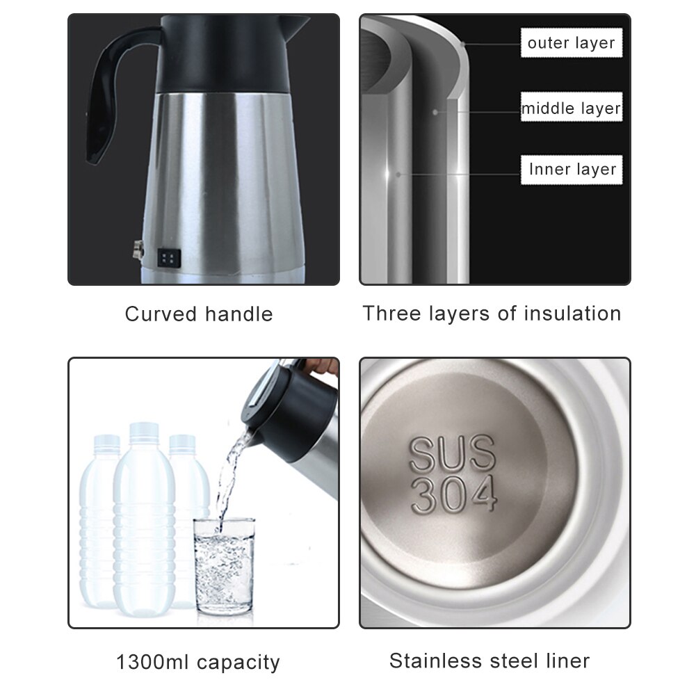 1300ml automatyczny podgrzewany kubek samochodowy ze stali nierdzewnej elektryczny termos podgrzewany kubek robić samochodu 12V 24V czajnik kubek podróżny podgrzewany kubek samochodowy