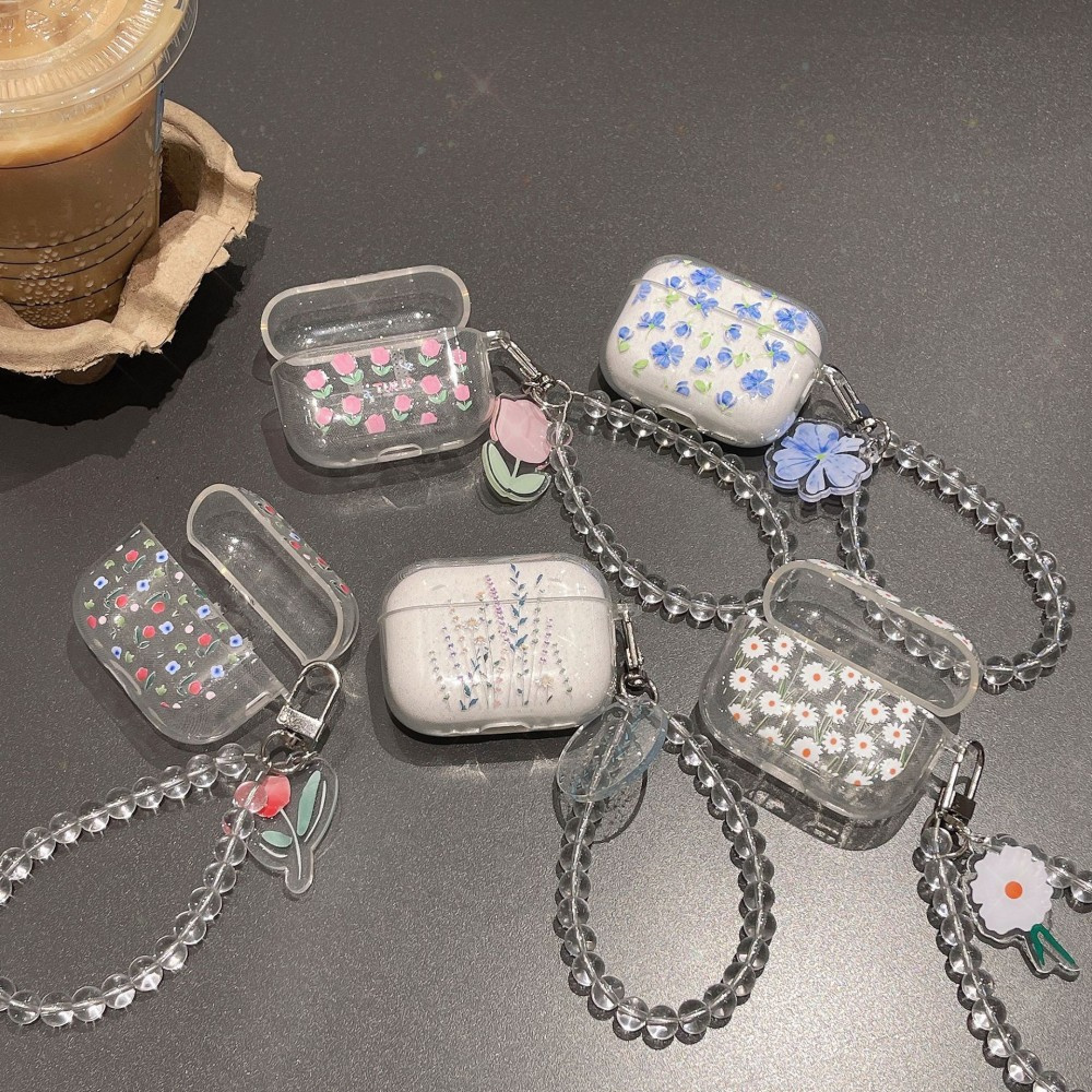 Étui brillant à paillettes de fleurs pour AirPods 1 2 3 4, housse de Bracelet pour écouteurs Bluetooth sans fil pour Apple airpods Pro 2nd Funda