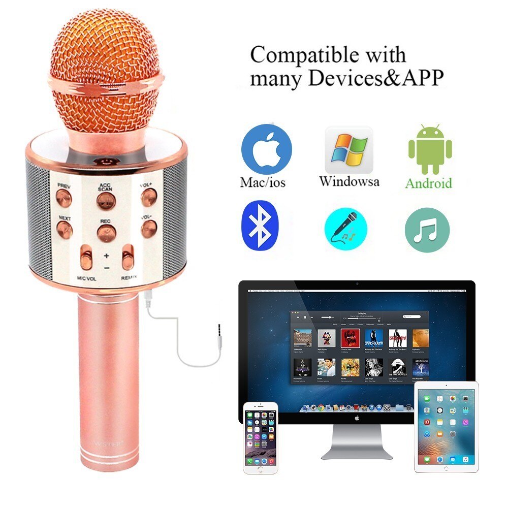 100% Originele Wster WS-858 Draadloze Karaoke Microfoon 5 Magic Stemmen Wisselaar Bluetooth Zingen Mic Speaker Voor Telefoon Computer