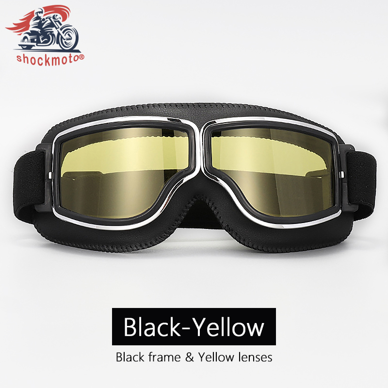 Universal Motorcycle Vintage Goggles Leather Motorbike Scooter Biker Moto Glasses Goggles for Steampunk Helmet Goggles Dustproof: Champagne