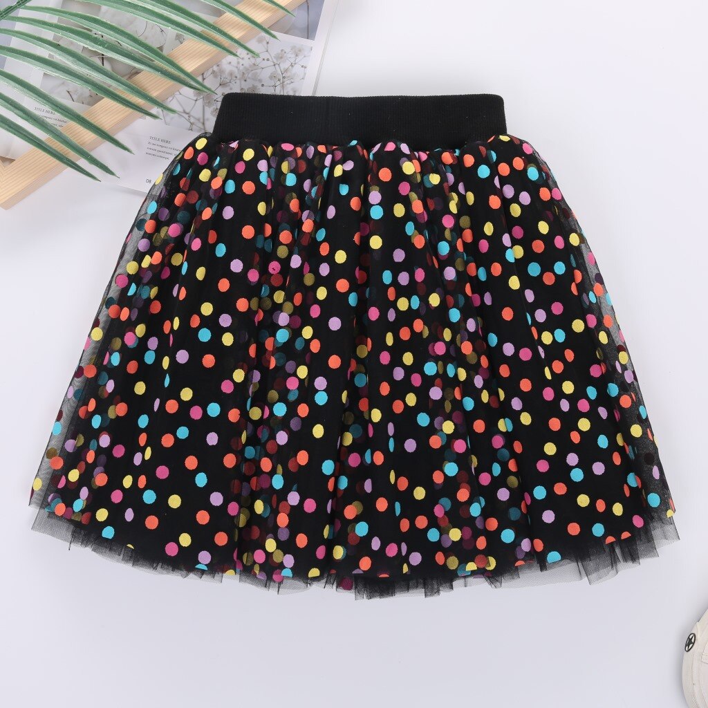 2022 New Baby Girl Clothes Toddler Summer Skirts Infant Rainbow Dots Tutu Kids Cute Mesh Skirt Children Princess Casual Clothing: Black / 90cm