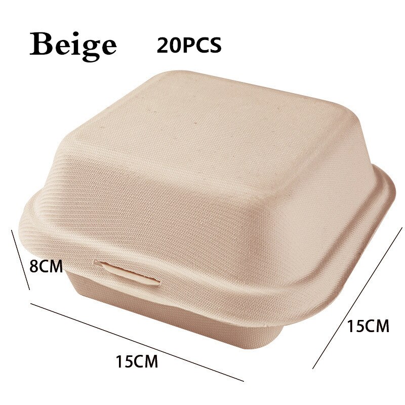 10/20 Stuks Wegwerp Bento Voedsel Containers Bakken Dessert Taart Kom Verpakking Burger Snack Dozen Microwavable Thuis Lunchbox: Beige-20pcs