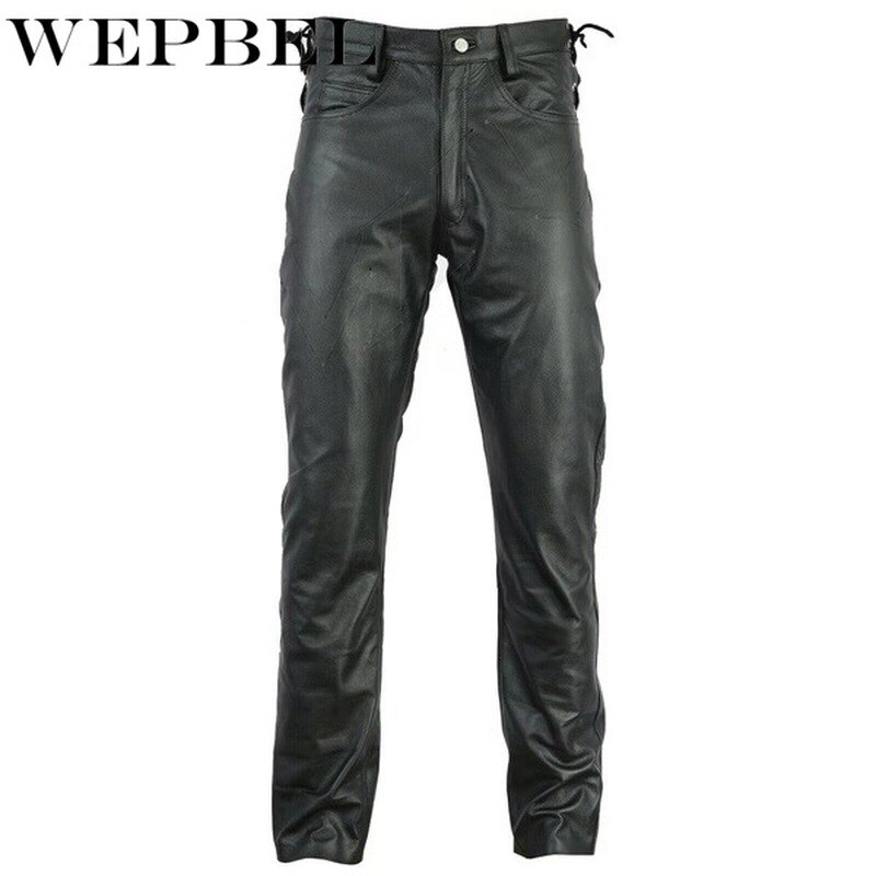 Wepbel herre goth steampunk pu skinnbukse motorsykkel stein rull slank legging bukser vår høst varme lange bukser pluss str.