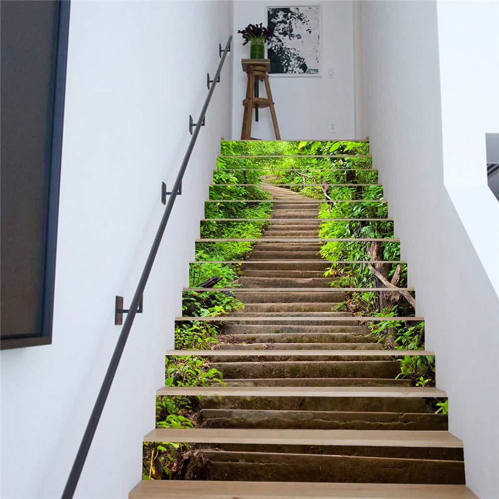 13Pcs/Set 3D Mountain Path Stair Stickers Waterproof Removable Self-Adhesive Wall Floor Decal Diy Home Decorative Wall Sticker