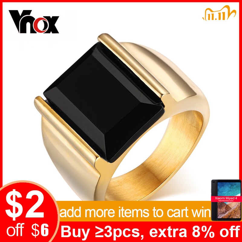 Vnox heren Ring Zwart Grote Steen 316L Rvs Sieraden Mannen Charm Trouwringen