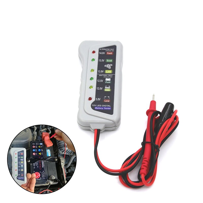 Battery Alternator Tester Battery Level Monitor For Car Motorcycle Trucks LED Indication Portable 12V Digital Battery Tester: B