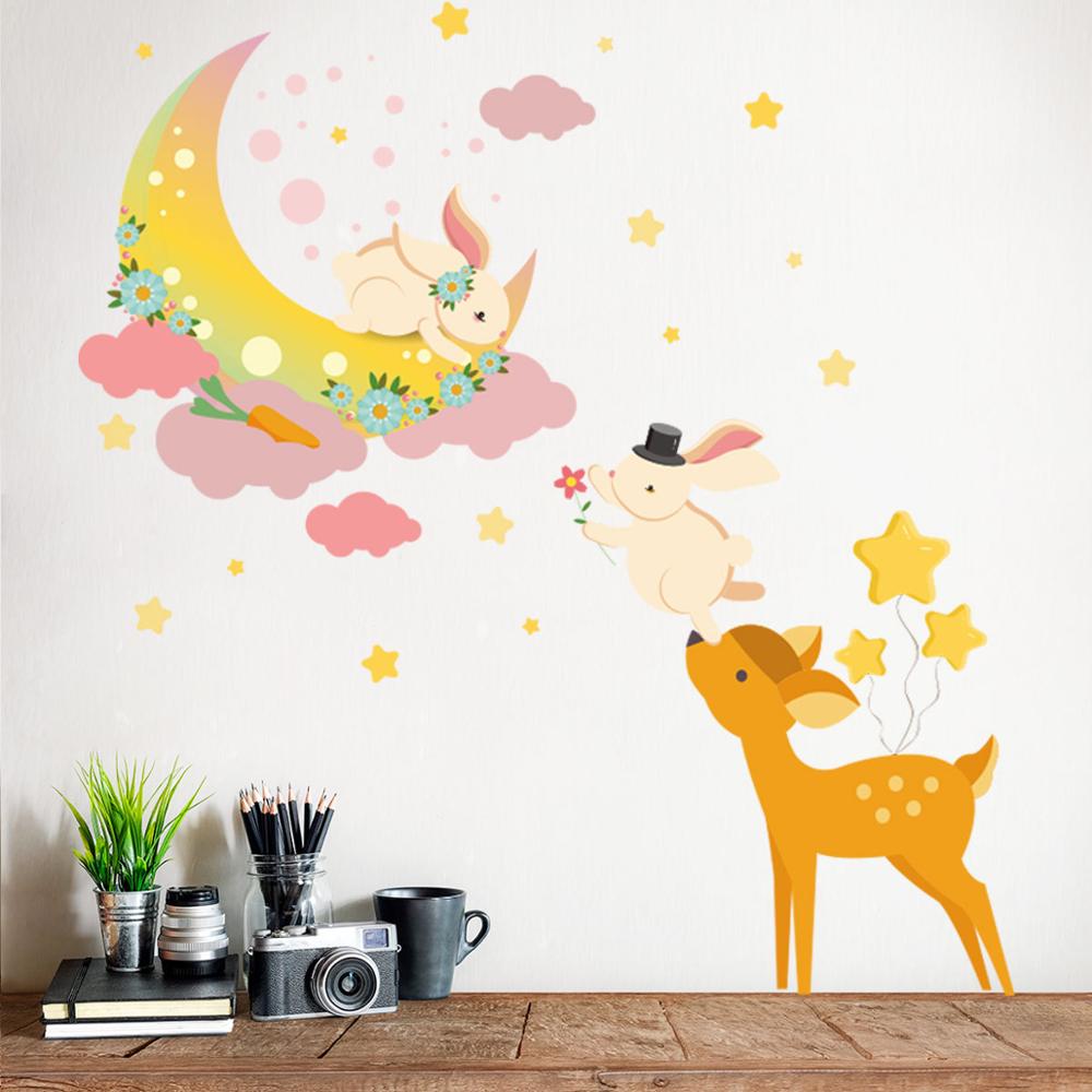 Fawn Moon Bunny Cartoon Bedroom Decorative Wall St... – Grandado