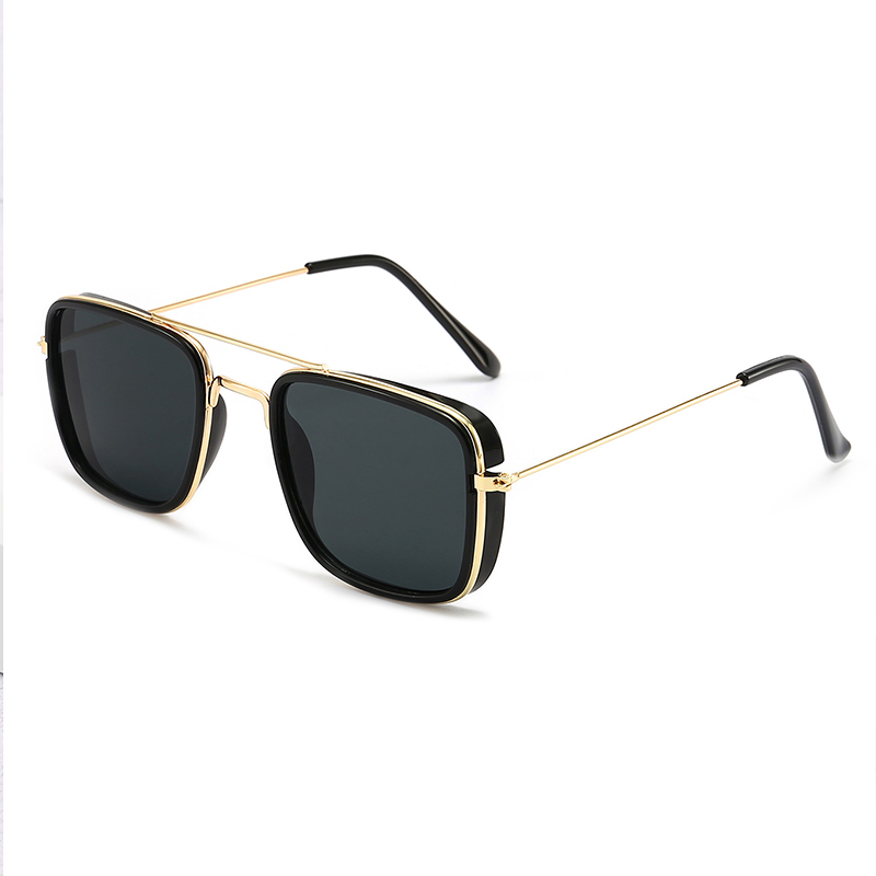 Sunglasses European and American Metal Small Square Frame Korean Version Glasses Retro Square Sunglasses UV Protection: black