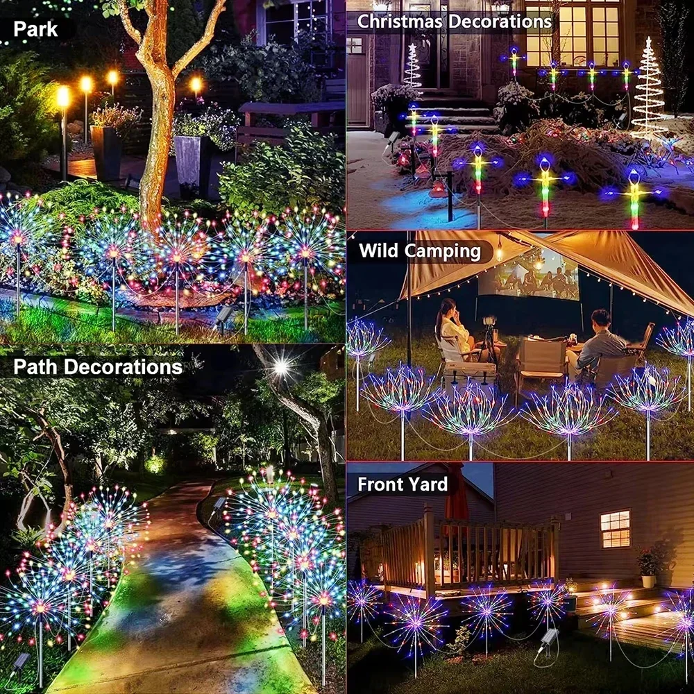 Linterna LED Solar de fuegos artificiales para exteriores, Patio, jardín, boda, luces decorativas, paisaje, césped, Festival, 1 ud.