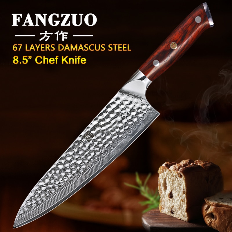 Fangzuo kokkekniv rustfrit stål sandeltræshåndtag  vg10 japansk 67- lags damaskus kokkekniv spaltekøkken