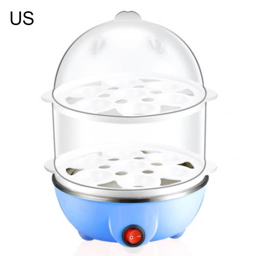 220V 350W Multifunction household Kitchen Mini Portable Multifunctional Double Layer Egg Cooker Boiler Boiled egg boiler steamer: Blue US Plug