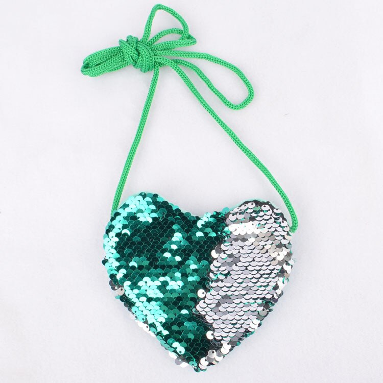 Joli coeur paillettes sac enfants sirène sac à main filles fronde Mini sacs à bandoulière femmes portefeuille enfants sacs à main et sacs à main: green silver