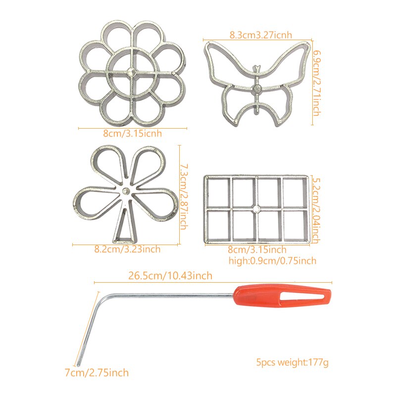 5Pcs Cast Rosette Iron Set Bunuelos Mold Met Handvat Timbale Mallen Gebak Gereedschap Achappam Mold Rozet Cookie Maker 0161C: Rosette Set A