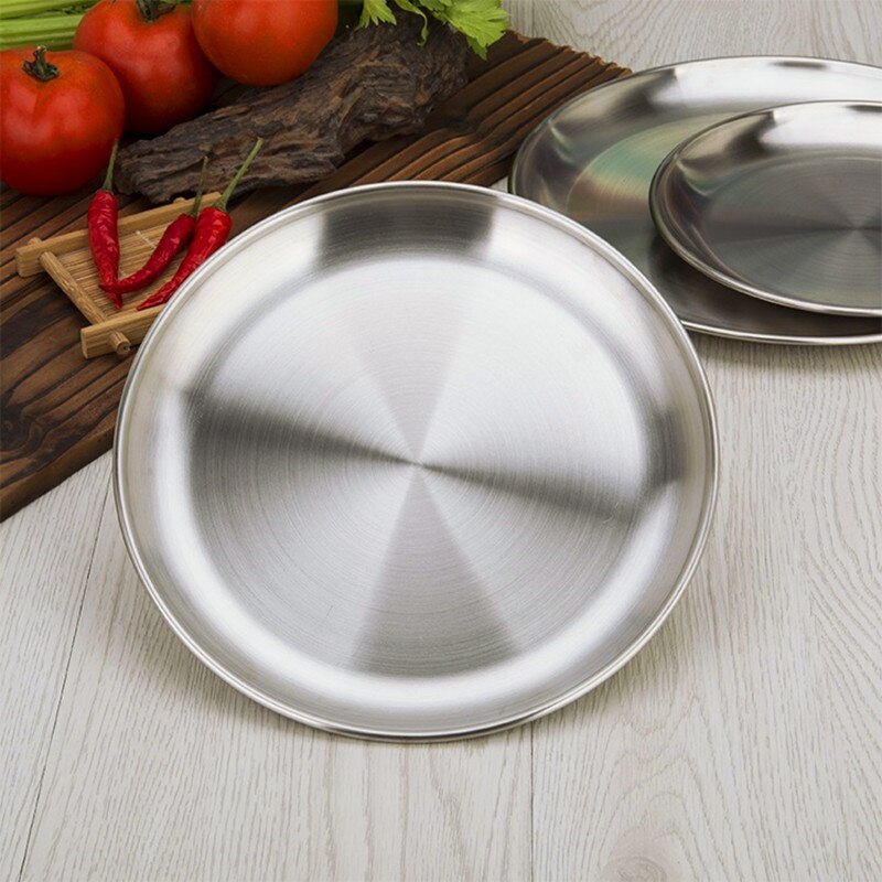 multiple sizes stainless steel kitchen plate set: 26cm hairline finish