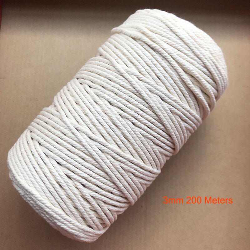 1/2/3/4/5/6/8/10mm de diámetro cuerda de algodón Beige duradera cuerda trenzada artesanía Cordón de macramé DIY textil del hogar atar hilo de muchas tallas: 3mm x 200m