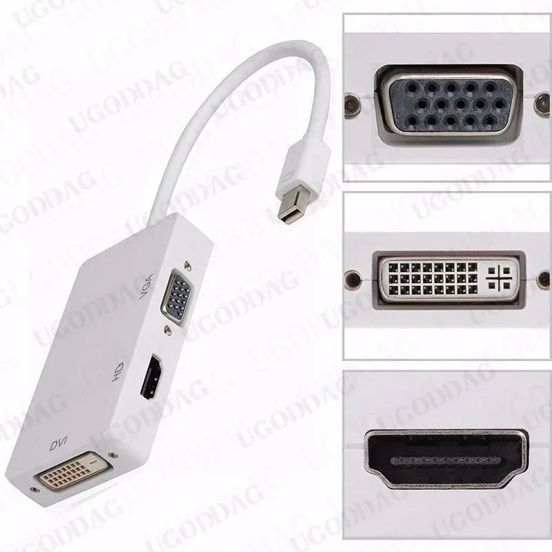 3 in 1 Mini Display Port Thunderbolt naar DVI VGA HDMI-compatibel 4K/1080p Adapter Kabel Converter voor MacBook iMac Air Mac Book