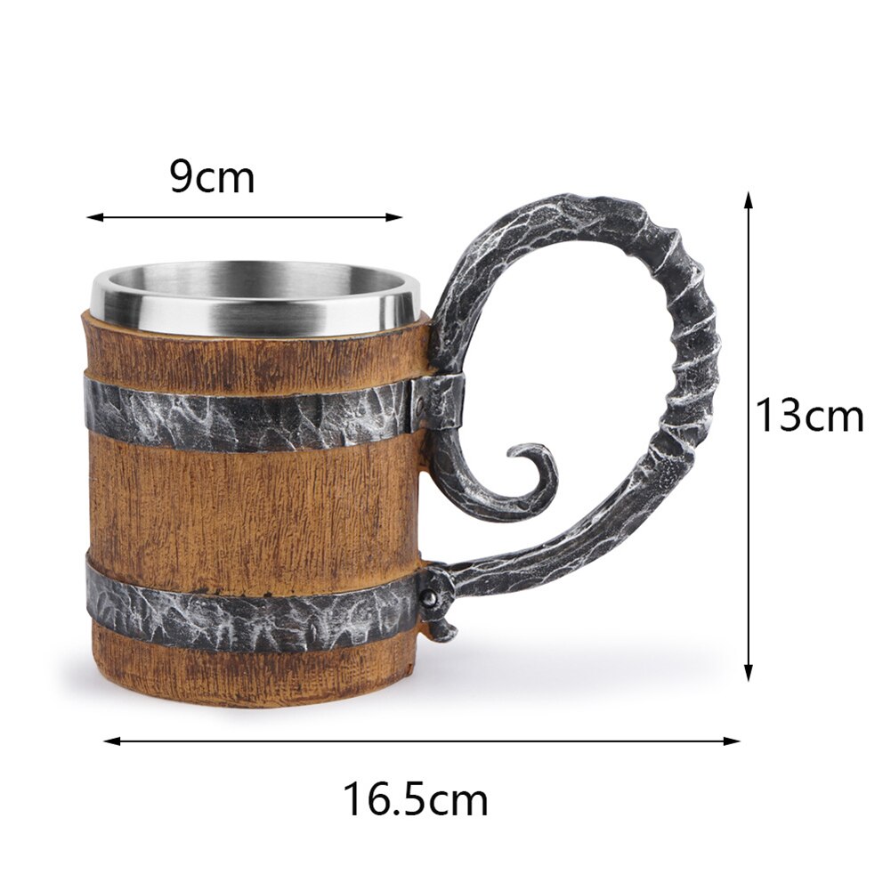 Viking Wood style Beer Mug Double Wall Insulated Beer Cup Wine Tumbler Tea Milk Coffee Cup Bar Drinking Christmas: F