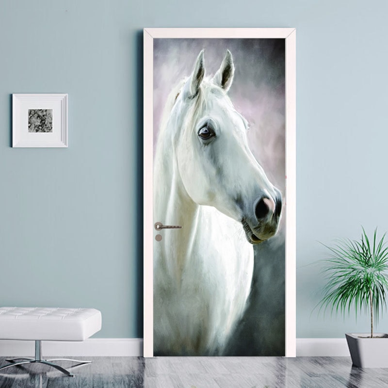 Modern White Horse Door Sticker Living Room Bedroo... – Grandado