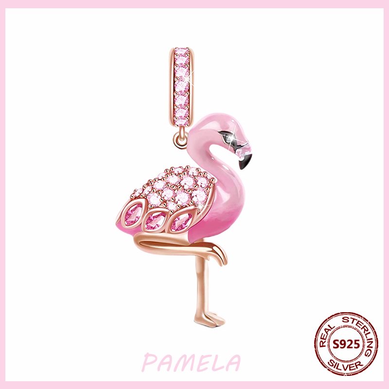 PAMELA-abalorios de plata esterlina 925 para mujer, abalorios de flamenco rosa, perro, búho, Animal, bricolaje para pulsera colgante Original, joyería de: YBT654