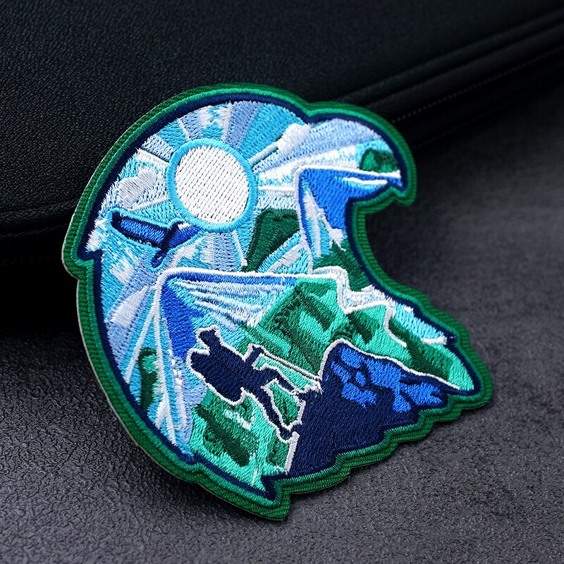 Bergbeklimmen Size:8.6X8.1Cm Patches Borduren Applique Strijken Naaien Levert Decoratieve Badges Voor Kleding Blauw