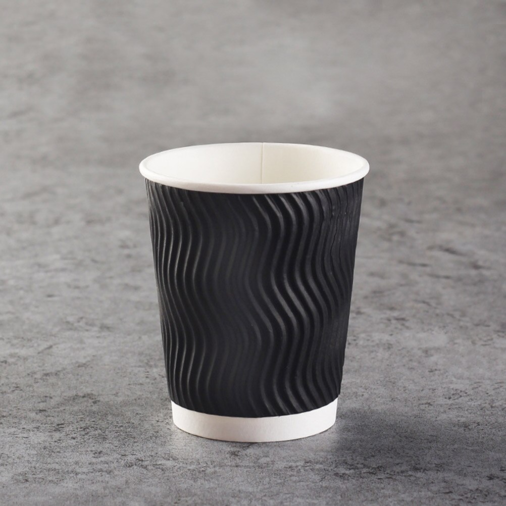 50 stuks Wegwerp Koffie Kopjes Isolatie Takeaway Schroefdraad Papier Cup met Deksel (8 oz, Witte Deksel, zwart Cup)