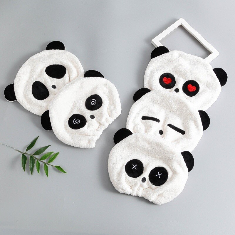 Cutie Panda Dry Hair Cap Microfiber Hair Turban Water-absorbing Thickened Hair Quick-drying Shower Caps for Women Kids