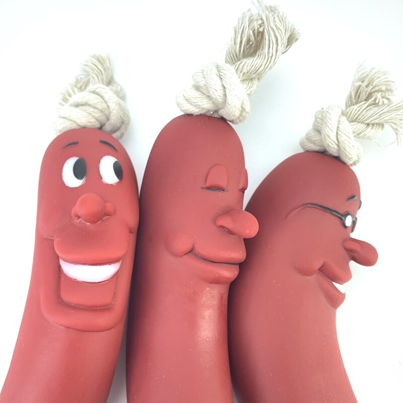 Expression Pet Dog Toy Red Sausage Cute Smiley face Healthy Latex Dogs Bite Cotton Rope Toy For Small Medium Puppy Pet Supplies