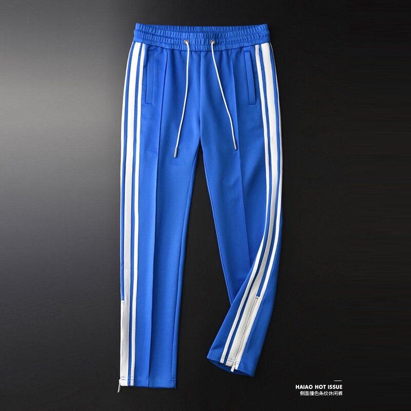 European and American stripes hit color casual sports pants spring elastic waist drawstring air layer pants