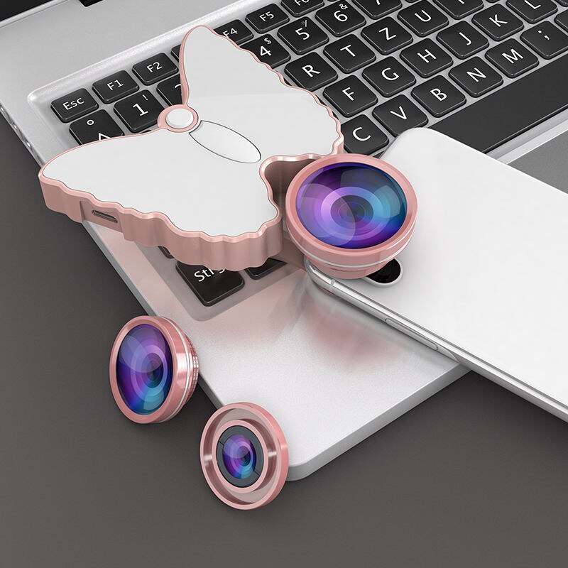 Verschönerungs-set für iphones: led-selfie-ringlicht mit blitz, 4k hd-weitwinkel- und  + 50x makro-/fisheye-kameras