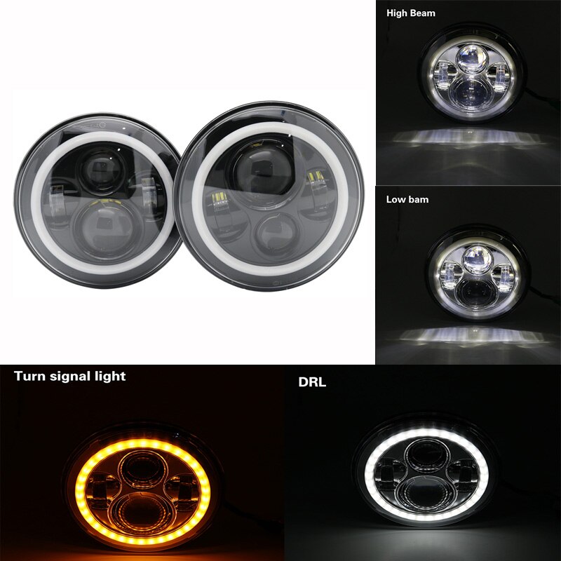Pour Lada 4x4 urban Niva 7 "LED H4 phare phare avant en métal phares avant garniture de cadre pour LADA NIVA: 40W Halo Black