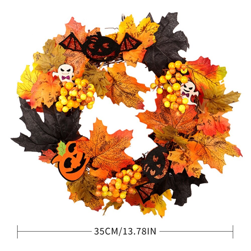 Halloween Krans Met Verlichting Venster Deur Opknoping Pompoen Voordeur Krans Home Decor Herfst Decoratie Rotan Aankomst