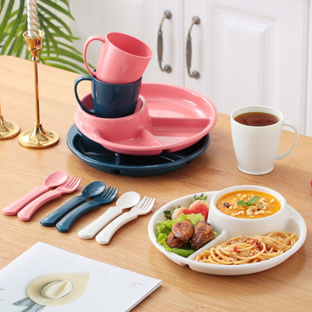 1pc Ration Divided Plate Kitchen Plate Reduce Fat Plate (White)