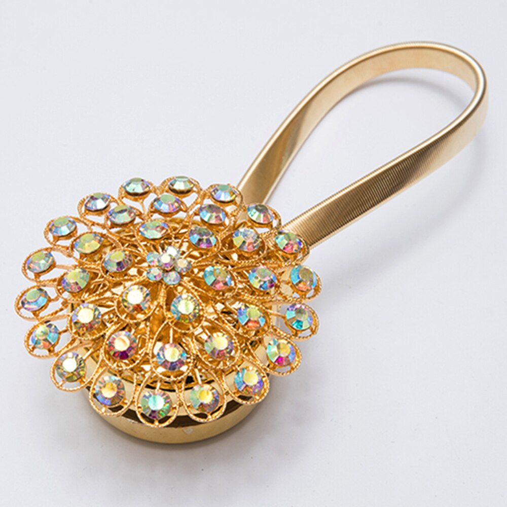 Abrazadera para cortina magnética con diamantes de imitación, hebilla de Metal para cortina con forma de flor, accesorios decorativos para ventana, para el hogar: 2