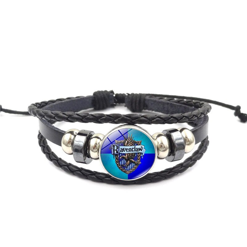 La escuela de magia Salazar Slytherin de vidrio hebilla encanto pulsera de joyería de hecho a mano multicapa DIY brazalete pulsera de cuero,: XL1579