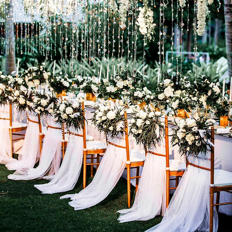 Rollo de tul para decoración de boda, tela transparente de Organza de cristal para fondo de de cumpleaños, fajas para silla de boda, hilo decorativo, 5/10m