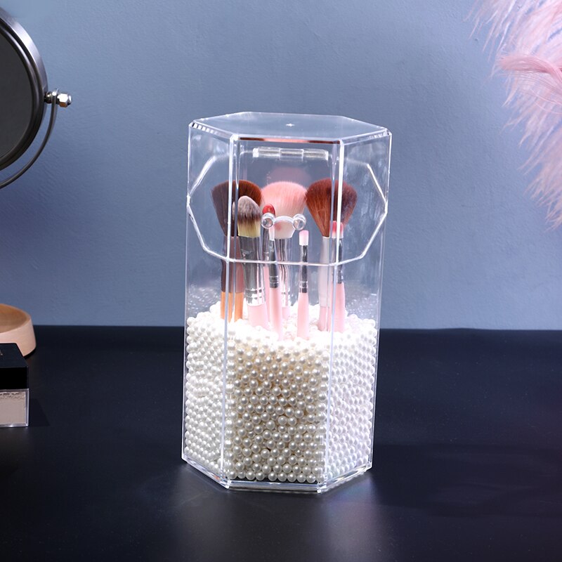 4 Roosters Cosmetische Make-Up Borstel Opbergdoos Make Nagellak Cosmetische Houder Make Up Gereedschap Acryl Tafel Organisator Rack: D white pearl