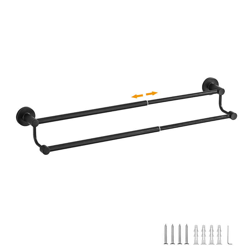 Baderom uttrekkbar håndklestang dobbel svart, krom håndklestativ forlenget tørkehåndklehenger gull, nikkel  el81024d: Hvit