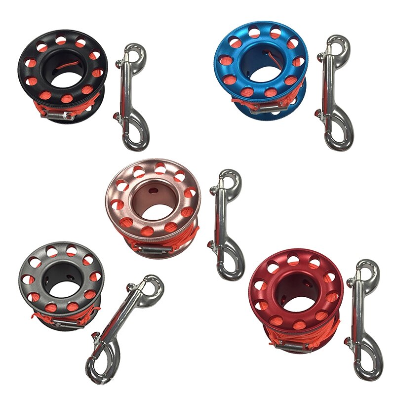 Scuba Diving Spool Finger Reel Bolt with Brass Clip Aluminum Alloy Freediving Spool Dive Reel 15M Line