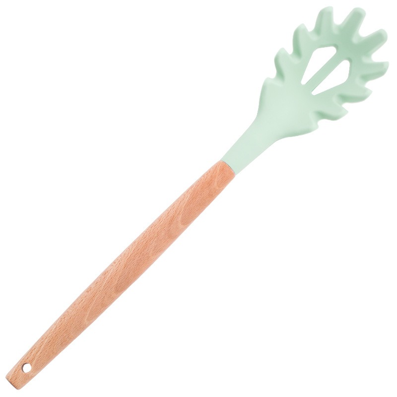 Green Silicone Utensils Kitchen Utensil Set with Multifunction Wooden Handle, Non-Stick Spatula, Ladle, Egg Shovel: 1Pc Spaghetti Claws