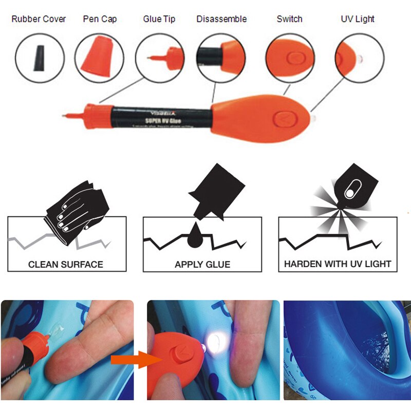 Visbella DIY 2 uds 5 segundos luz UV pegamento pluma recarga líquido-plástico soldadura luz reparación herramienta Kit adhesivos selladores