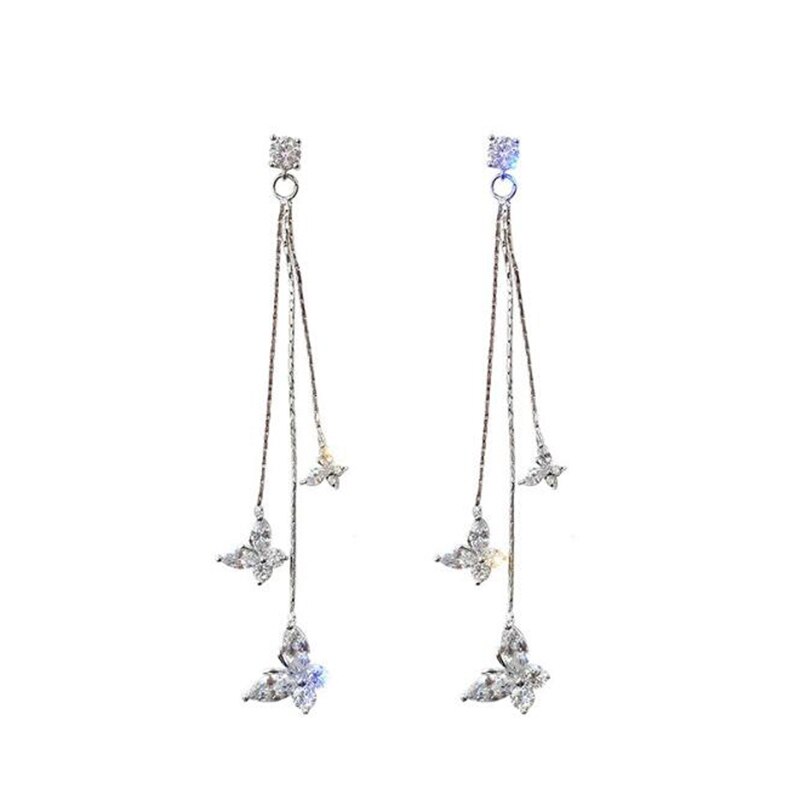 Lange Oorbellen Vrouwen Boog Kwastje Oorbellen Voor-en Achterkant Kristal Boog Kwastje Oorbellen Vrouwelijke Lange Temperament Vlinder Oorbellen: Default Title