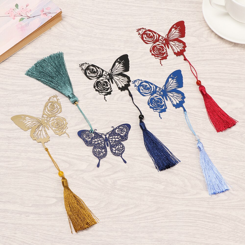 1PC Metal Butterfly Bookmark Ribbons Long Tail Student Book Marker Kawaii Cartoon Bookmark Office School Stationery