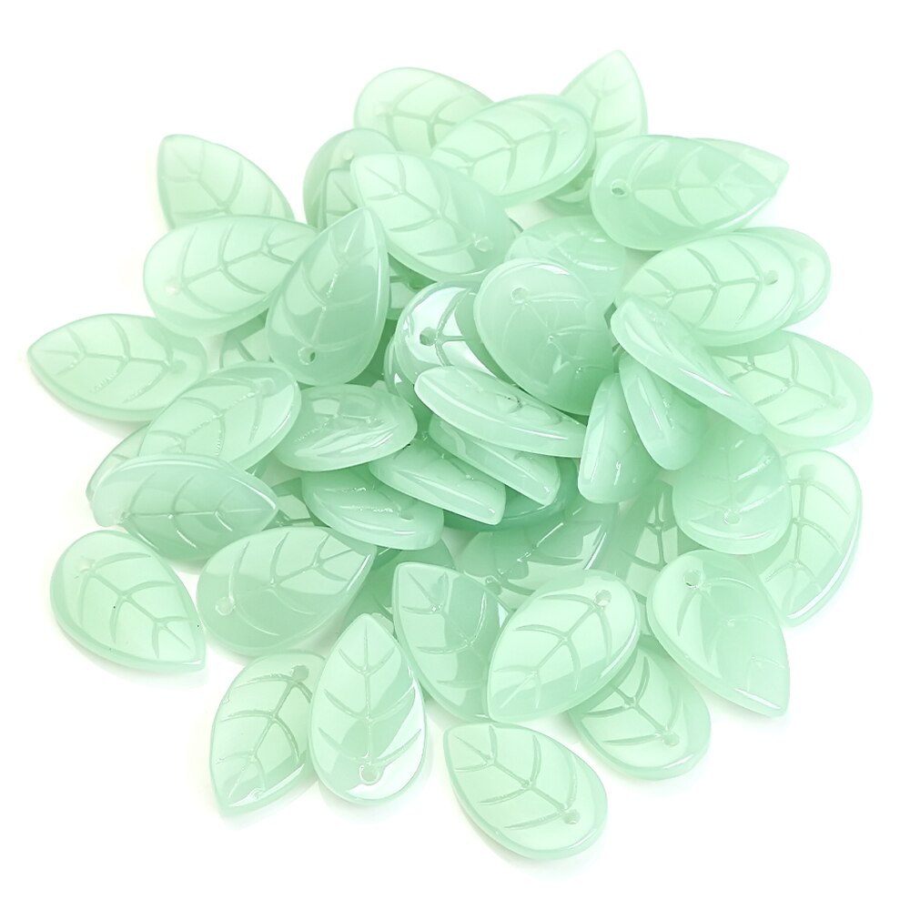 50pcs Glass Petal Beads 10*18mm Green Color Leave Shape Beads Crafts DIY Crystal Pendant Earings Jewelry Making Accessories: light green jade