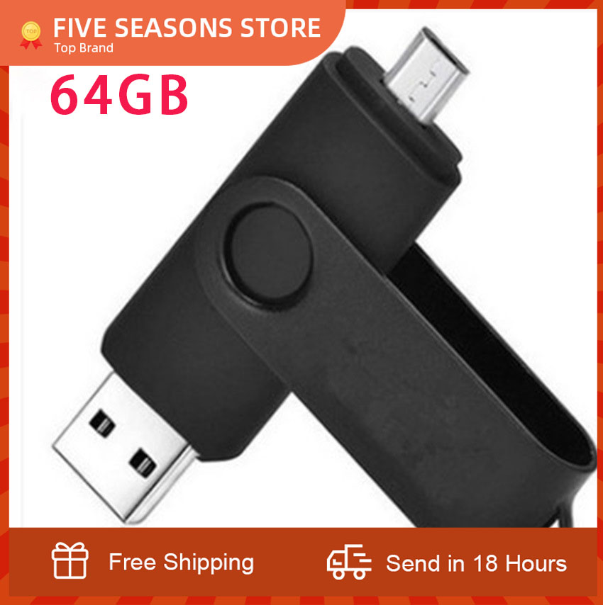 Preto 64gb u disco usb 2.0 otg usb flash drive smartphone usb vara de memória de disco rígido móvel u vara usb pequeno presente