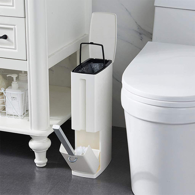 Household Bathroom Integrated Trash Can Multi-Functional Narrow Garbage Bucket With Toilet Cleaning Brush Toilet Trash Can Set