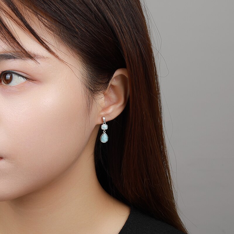 Geometrische, stromlinienförmige, lange 925 aus sterlingsilber für mädchen und damen aus natürlichem, kostbarem larimar