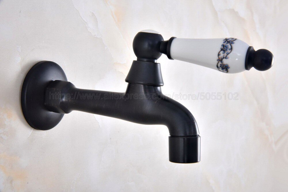 Bathroom Single Handle Cold Copper Faucet for Washing Machine Black Wall Mounted Brass Faucet For Mop Pool zav336