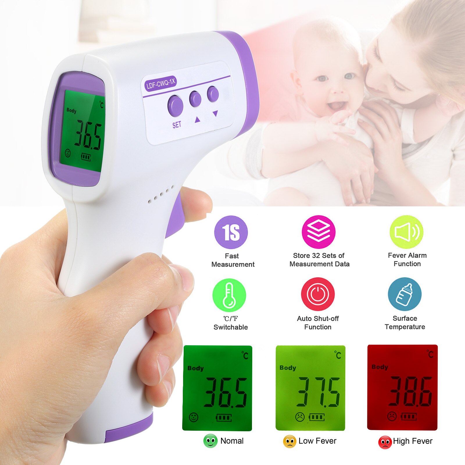 Digital Thermometer Forehead Non-Contact Body Termometro Infrared LCD Adult Body Fever IR Children Thermometer: D
