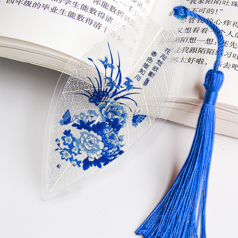 Creatieve Chinese Stijl Bladwijzer Met Kwastjes Mooie Blauw En Wit Porselein Bladader Voor Vriend Student Schoolbenodigdheden: No.12