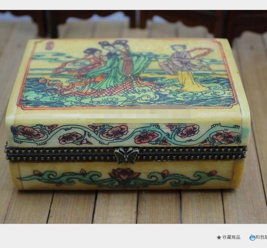 Copper Statue Antique miscellaneous antique collection antique bone carvings painted figures Ladies Large single-laye